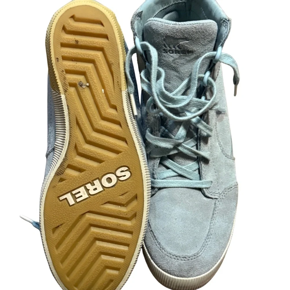 Sorel Women’s Suede High‎ Top Sneakers Light Blue Size 9.5 Casual Comfort Shoes